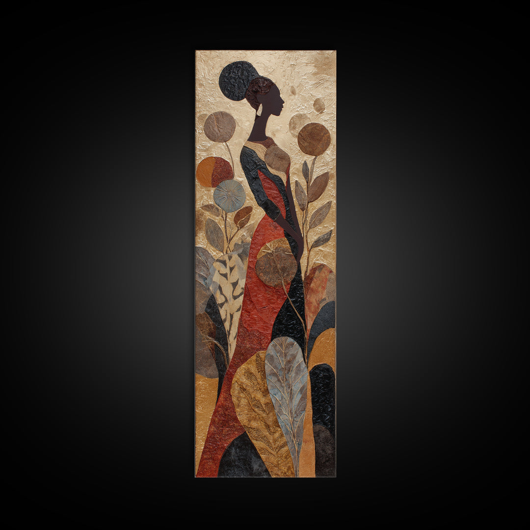 African Goddess Emerging from Botanical Forms and Canvas Print, African Inspired Art, Bedroom Wall Decor, Living Room Decor, AIA-1x3-51