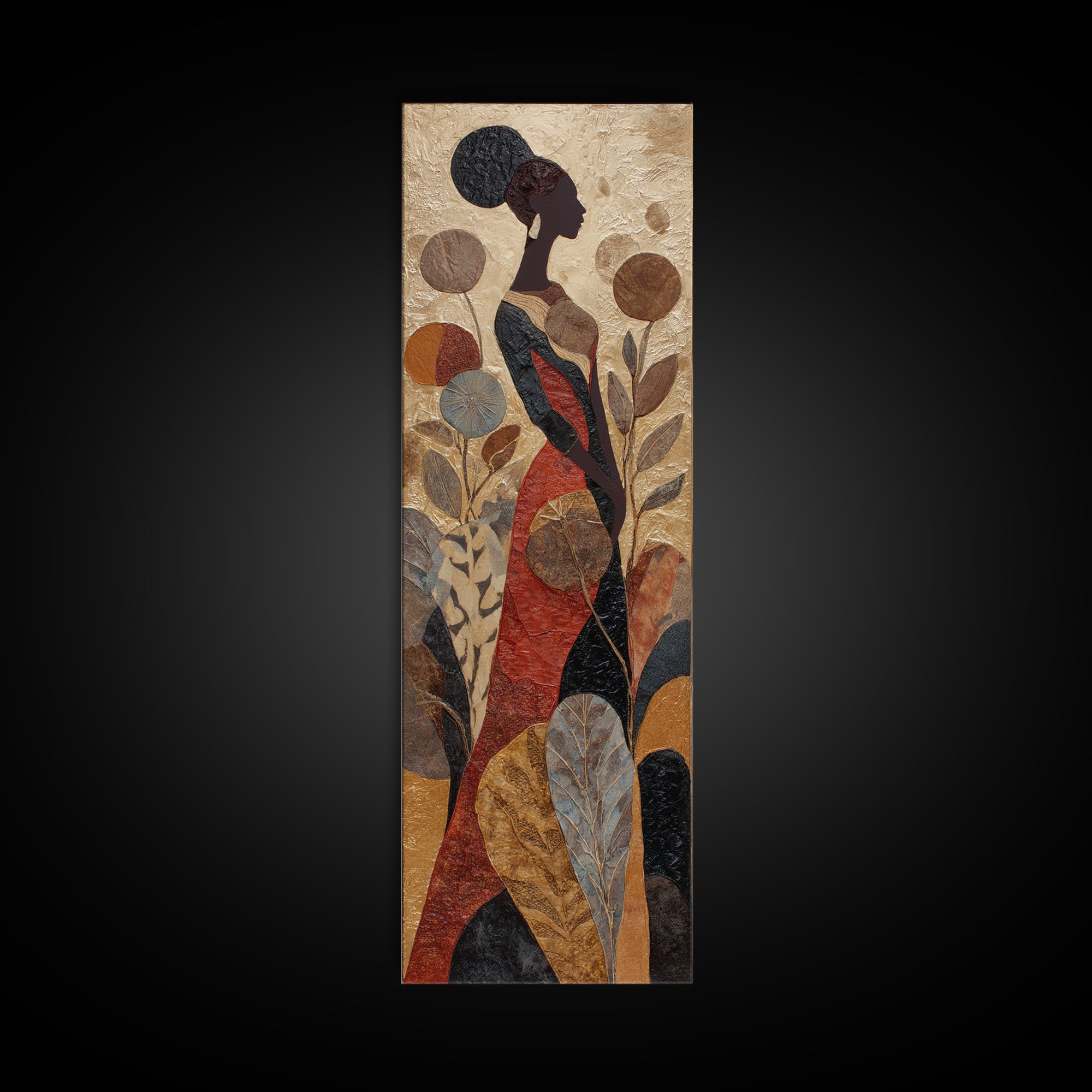 African Goddess Emerging from Botanical Forms and Canvas Print, African Inspired Art, Bedroom Wall Decor, Living Room Decor, AIA-1x3-51
