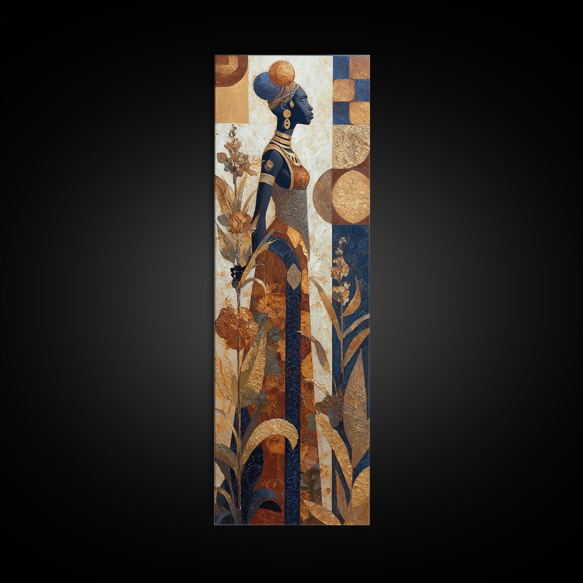 African Goddess Emerging from Botanical Forms and Canvas Print, African Inspired Art, African American Art, Living Room Decor, AIA-1x3-75