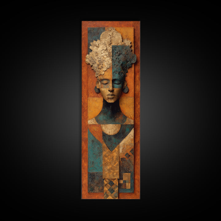 Tribal Symbol Abstraction Framed Canvas Print, African Inspired Art, Statement Artwork, Living Room Decor, Abstract Art, AIA-1x3-8