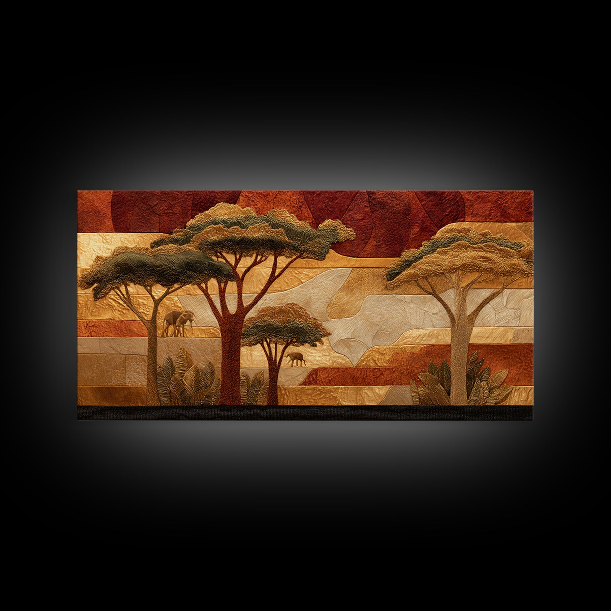 Safari Landscape with Acacia Trees and Golden Canvas Print, African Inspired Art, African American Art, Living Room Decor, AIA-2x1-100