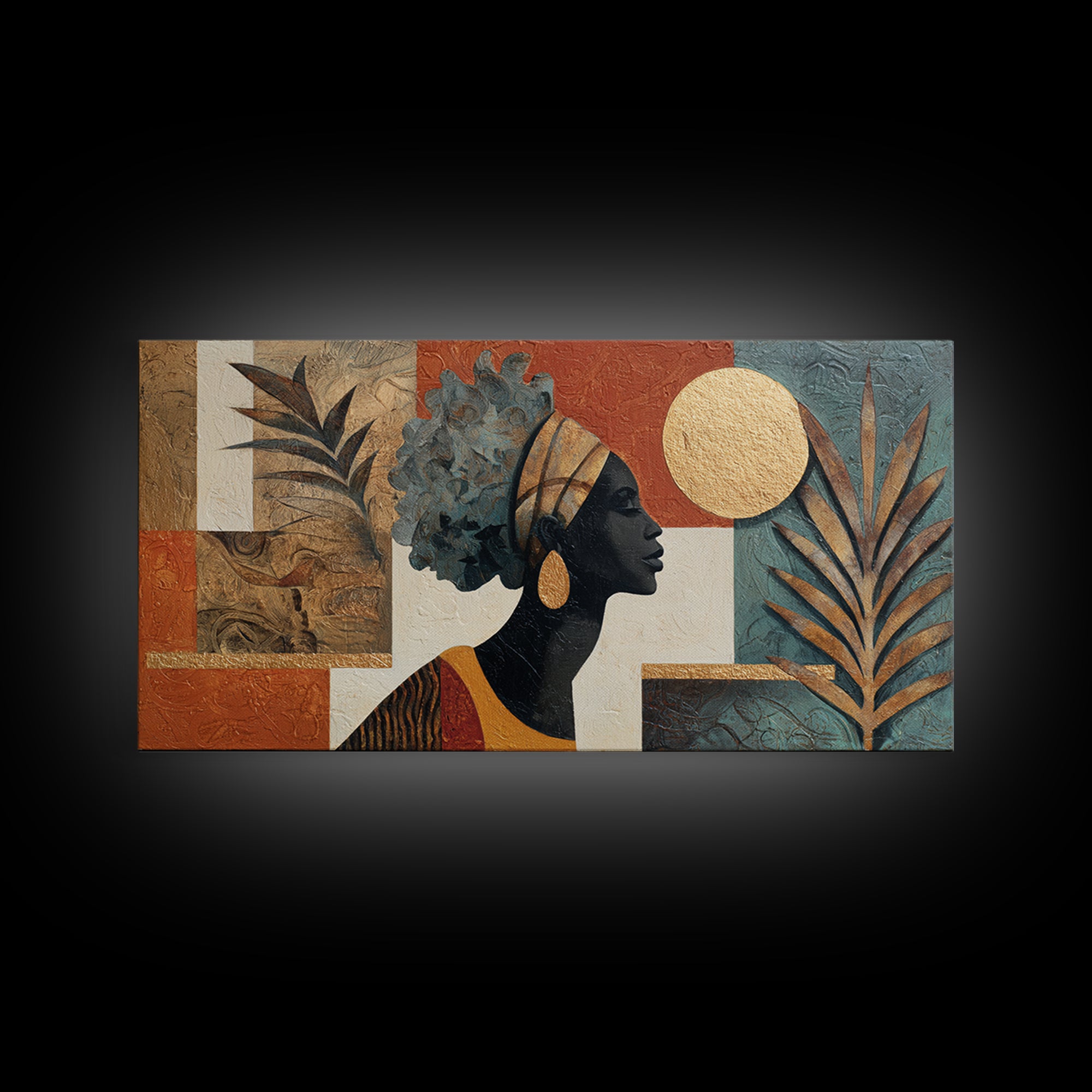 African Goddess Emerging from Botanical Forms and Canvas Print, African Inspired Art, Removable Wallpaper, Living Room Decor, AIA-2x1-11