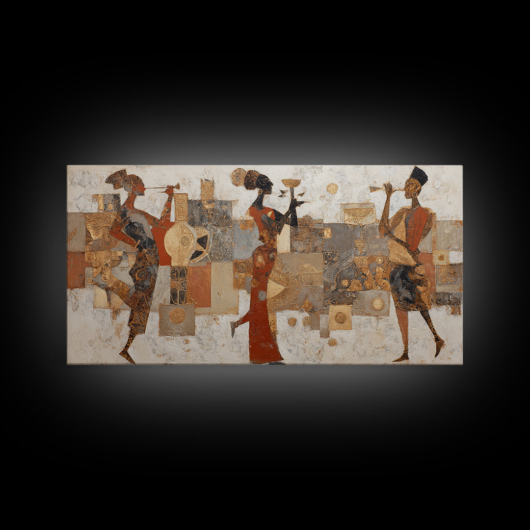 Afro Bohemian Neutral Abstract Framed Canvas Print, African Inspired Art, Digital Wall Art, Living Room Decor, Abstract Art, AIA-2x1-56