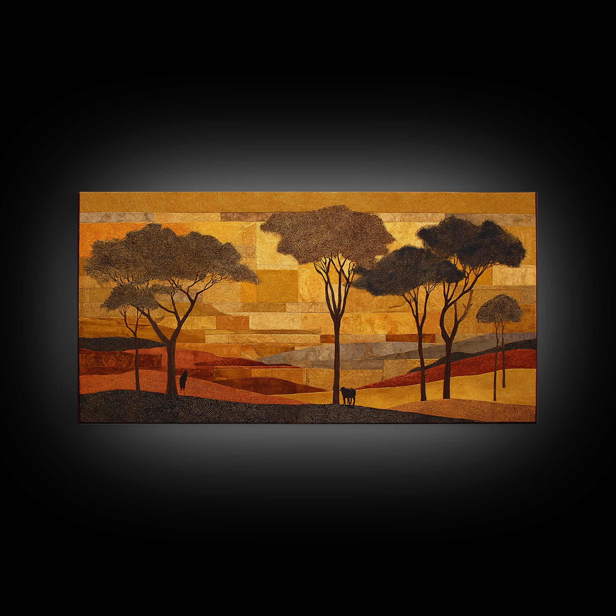 Safari Landscape with Acacia Trees and Golden Canvas Print, African Inspired Art, Bedroom Wall Decor, Living Room Decor, AIA-2x1-76
