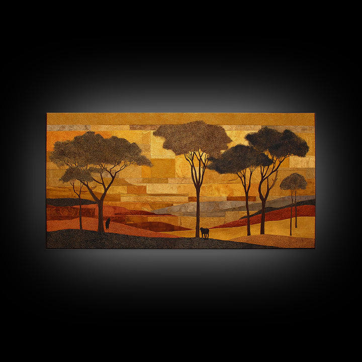 Safari Landscape with Acacia Trees and Golden Canvas Print, African Inspired Art, Bedroom Wall Decor, Living Room Decor, AIA-2x1-76