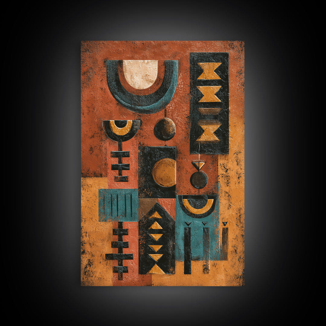 Mud Cloth Geometric Abstraction Framed Canvas Print, African Inspired Art, Digital Art, Living Room Decor, Abstract Art, AIA-2x3-59
