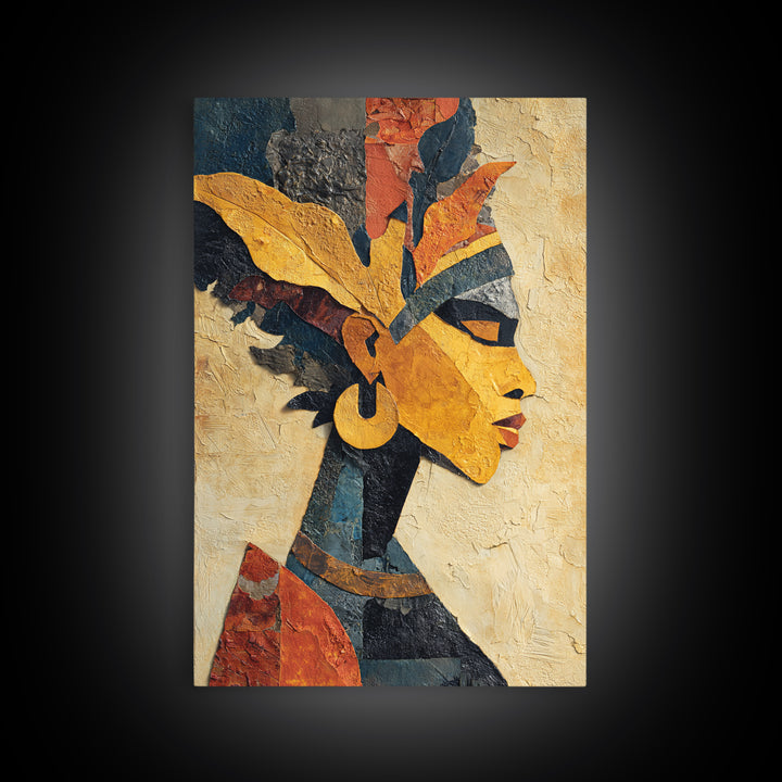 African Goddess Emerging from Botanical Forms and Canvas Print, African Inspired Art, Digital Art Prints, Living Room Decor, AIA-2x3-95