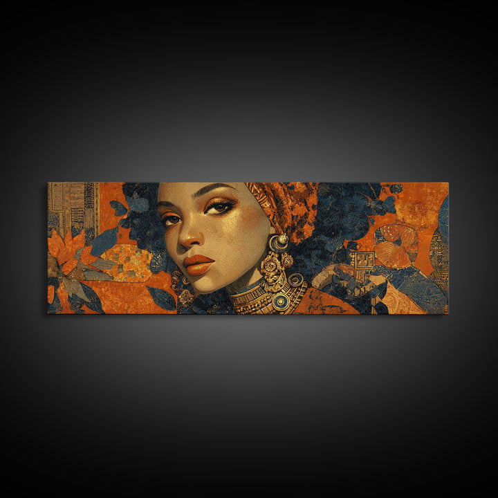 Contemporary Black Femininity Portrait Canvas Print, African Inspired Art, Wall Art Print, Living Room Decor, Oil Painting, AIA-3x1-13