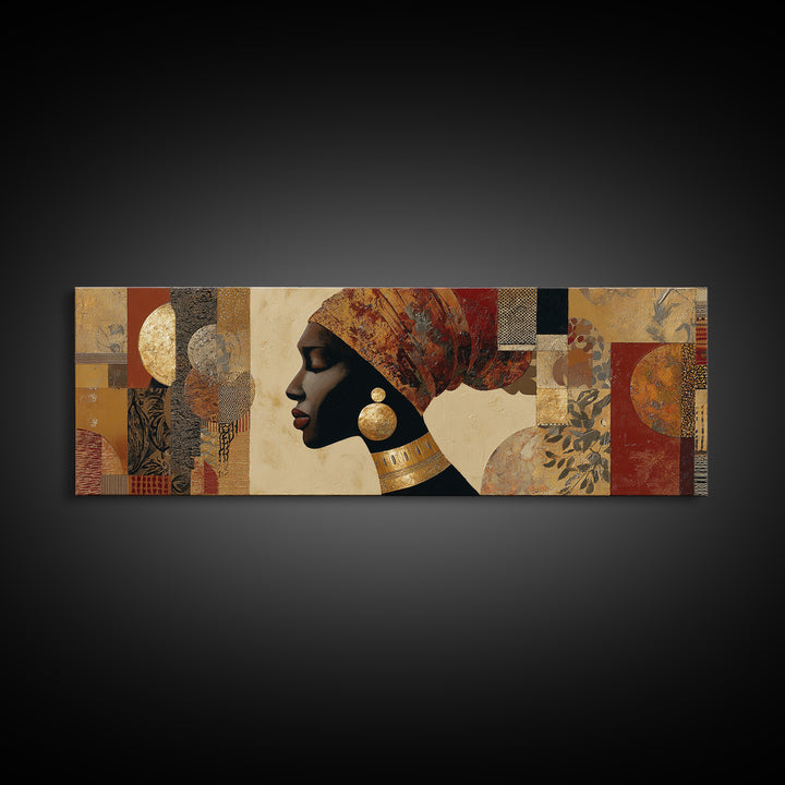 Regal African Queen Portrait Framed Canvas Print, African Inspired Art, Digital Art Prints, Living Room Decor, Oil Painting, AIA-3x1-17