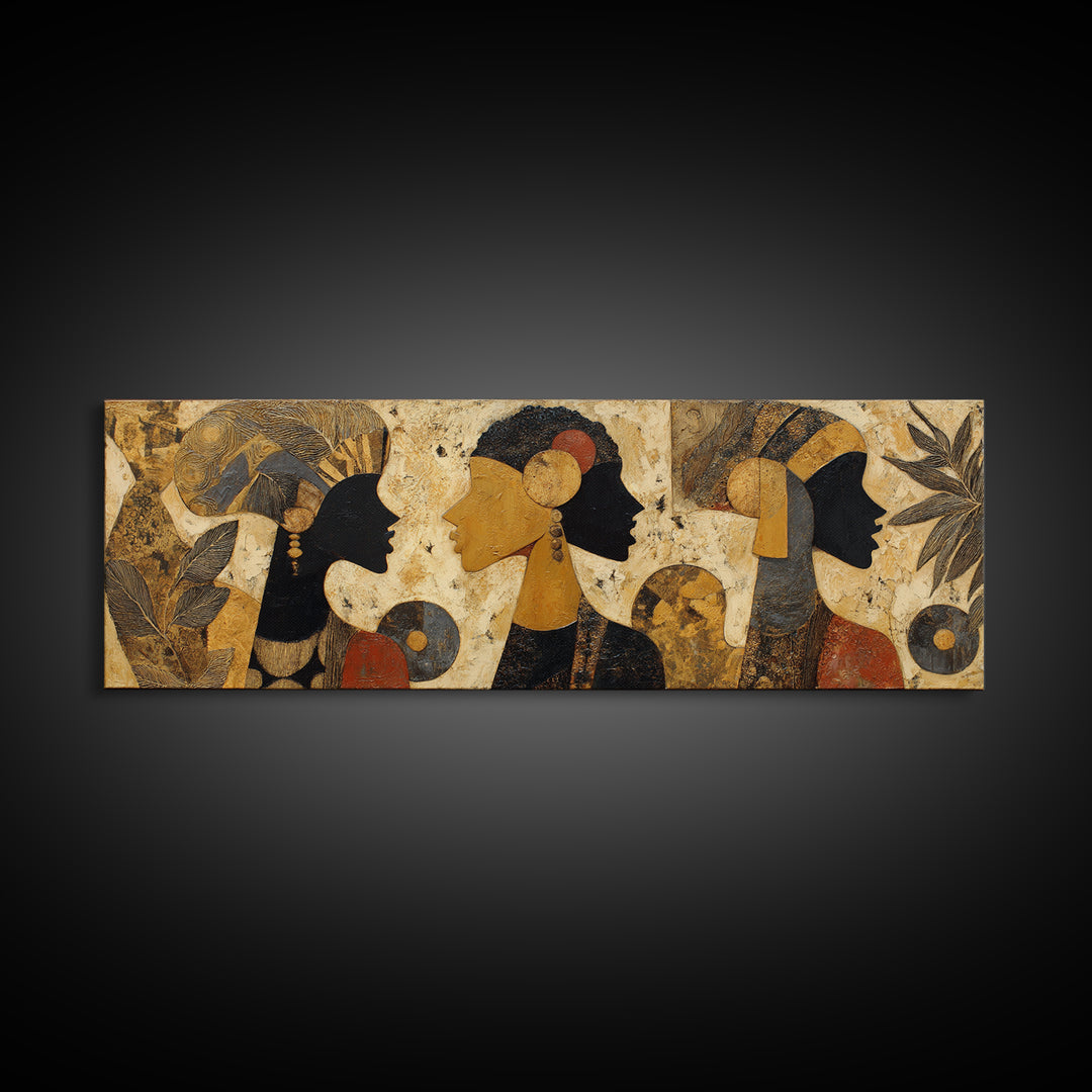 African Goddess Emerging from Botanical Forms and Canvas Print, African Inspired Art, Neutral Decor, Living Room Decor, AIA-3x1-7