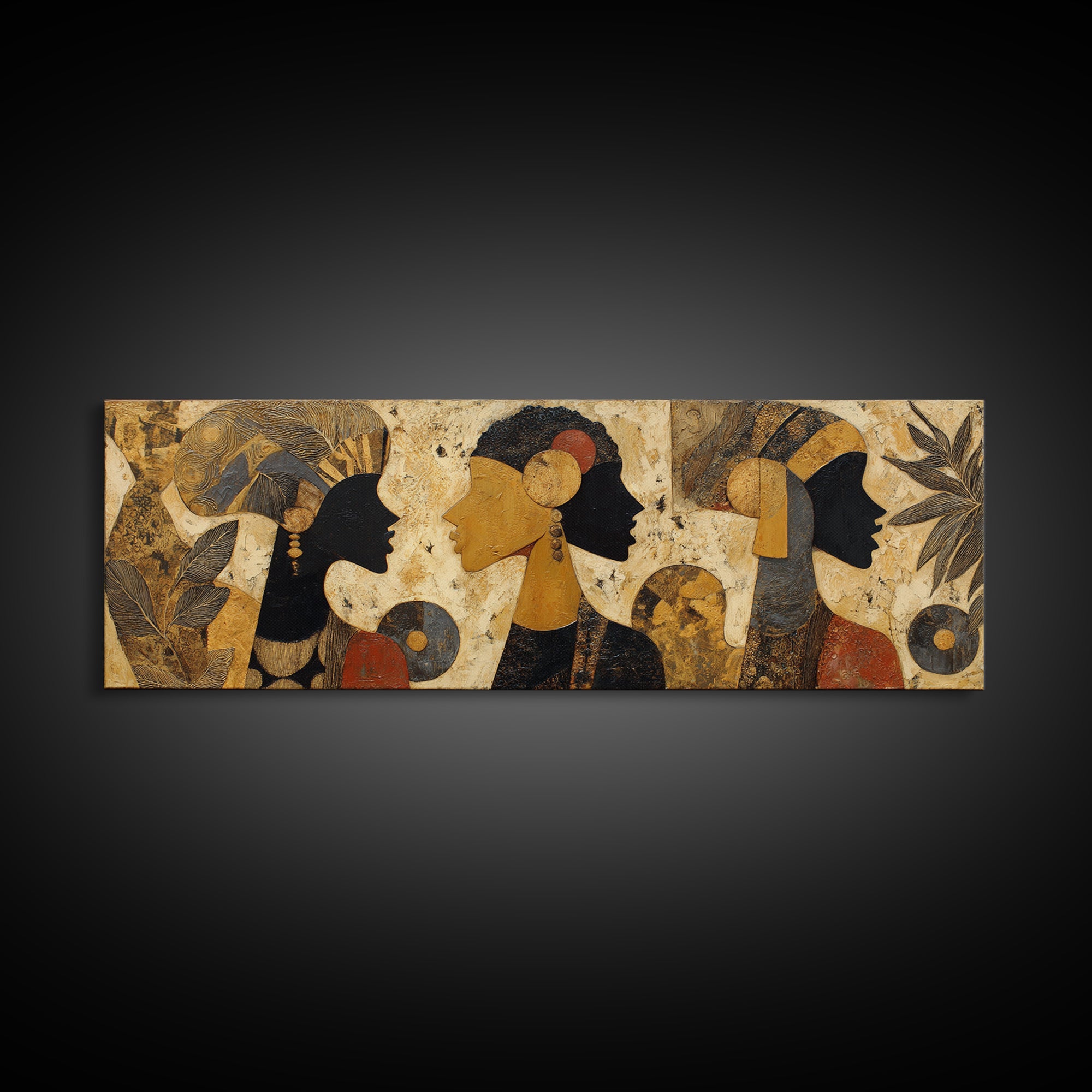 African Goddess Emerging from Botanical Forms and Canvas Print, African Inspired Art, Neutral Decor, Living Room Decor, AIA-3x1-7