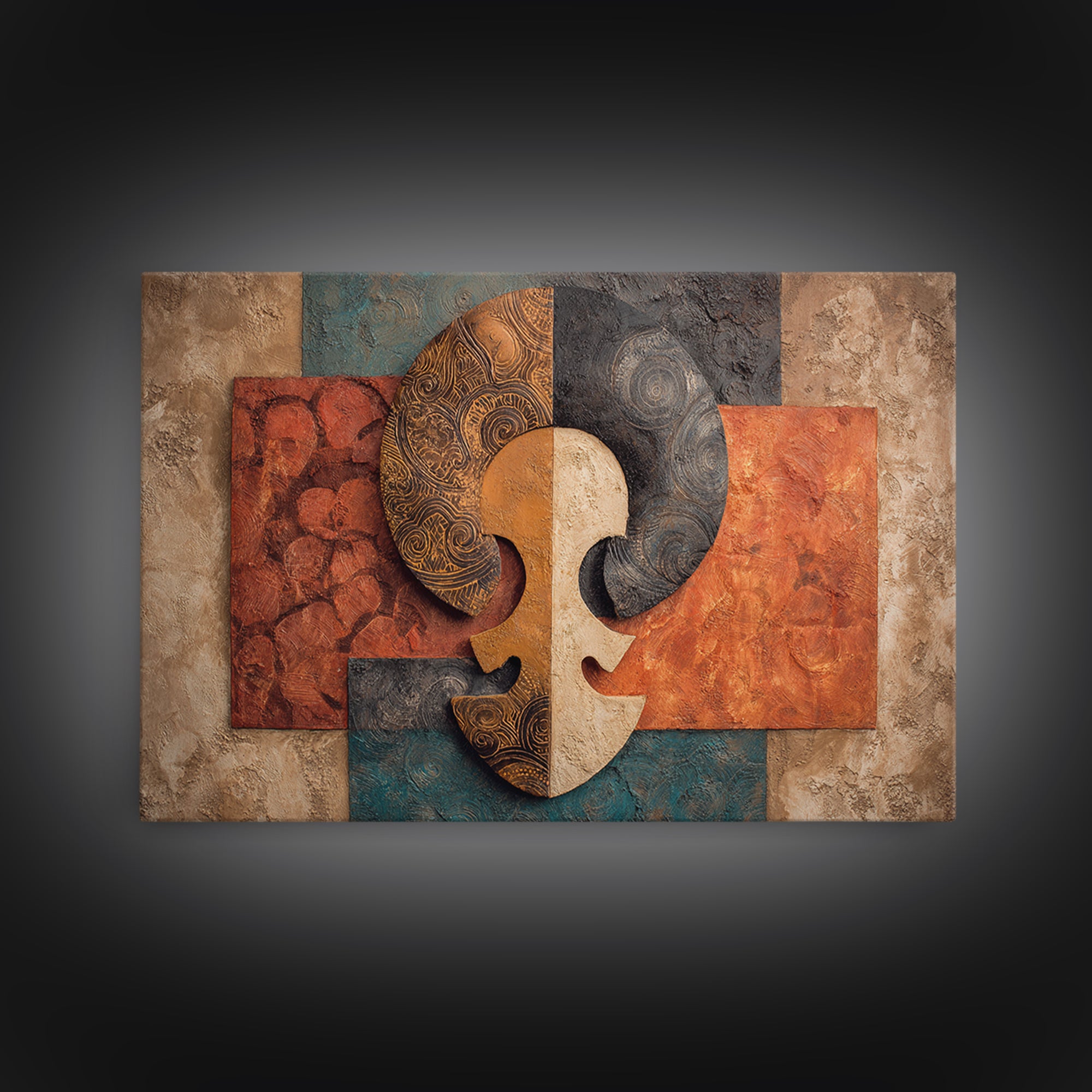 Tribal Symbol Abstraction Framed Canvas Print, African Inspired Art, Bedroom Wall Decor, Living Room Decor, Abstract Art, AIA-3x2-24