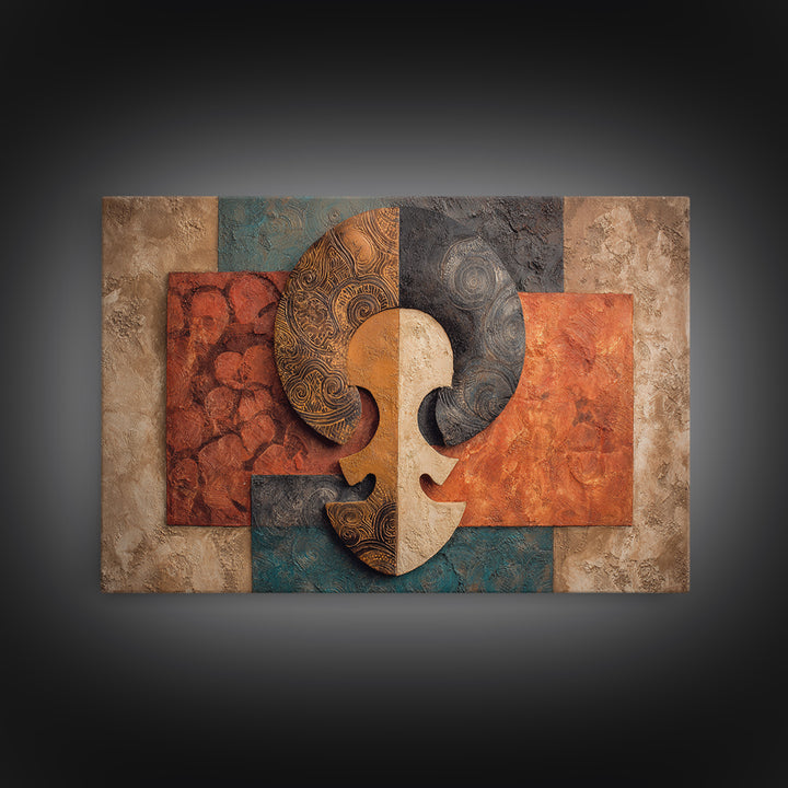 Tribal Symbol Abstraction Framed Canvas Print, African Inspired Art, Bedroom Wall Decor, Living Room Decor, Abstract Art, AIA-3x2-24
