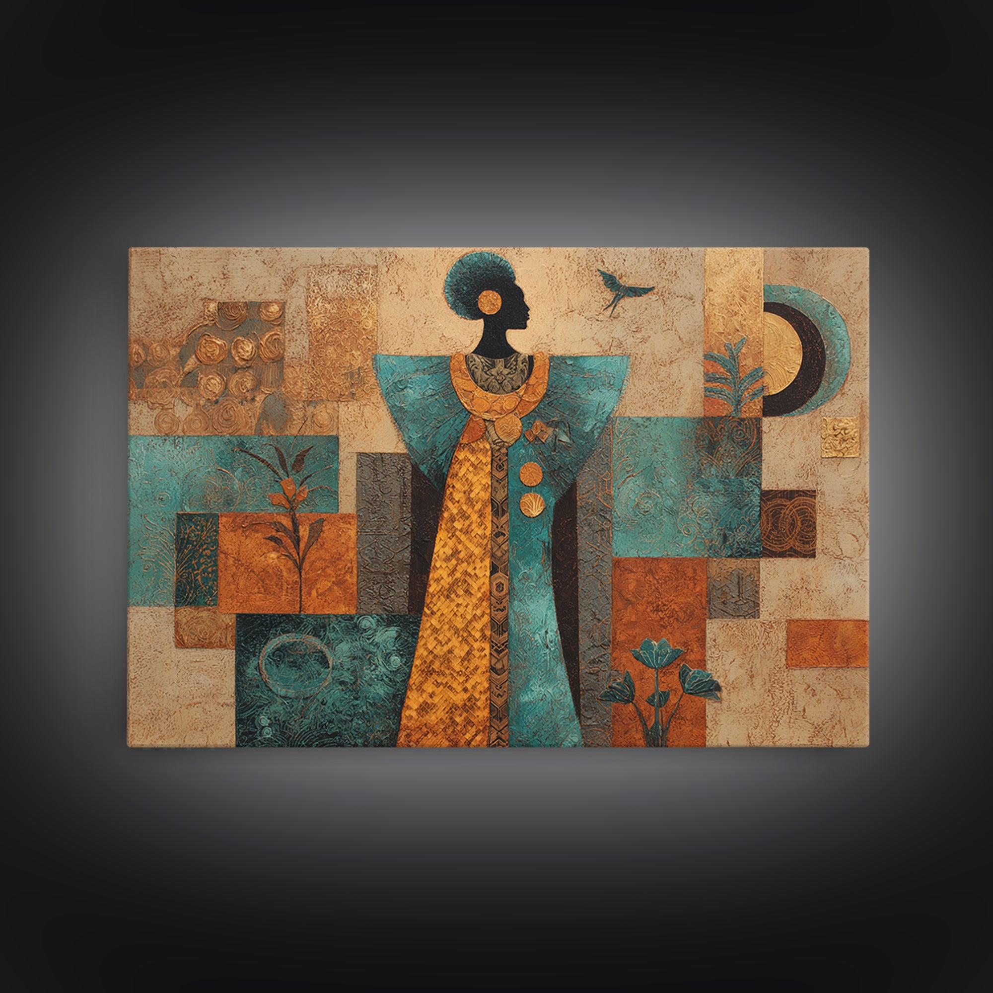Afro Surreal Dreamscape Framed Canvas Print, African Inspired Art, Bedroom Wall Decor, Living Room Decor, Oil Painting, AIA-3x2-74