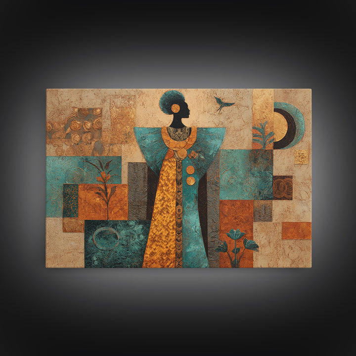 Afro Surreal Dreamscape Framed Canvas Print, African Inspired Art, Bedroom Wall Decor, Living Room Decor, Oil Painting, AIA-3x2-74
