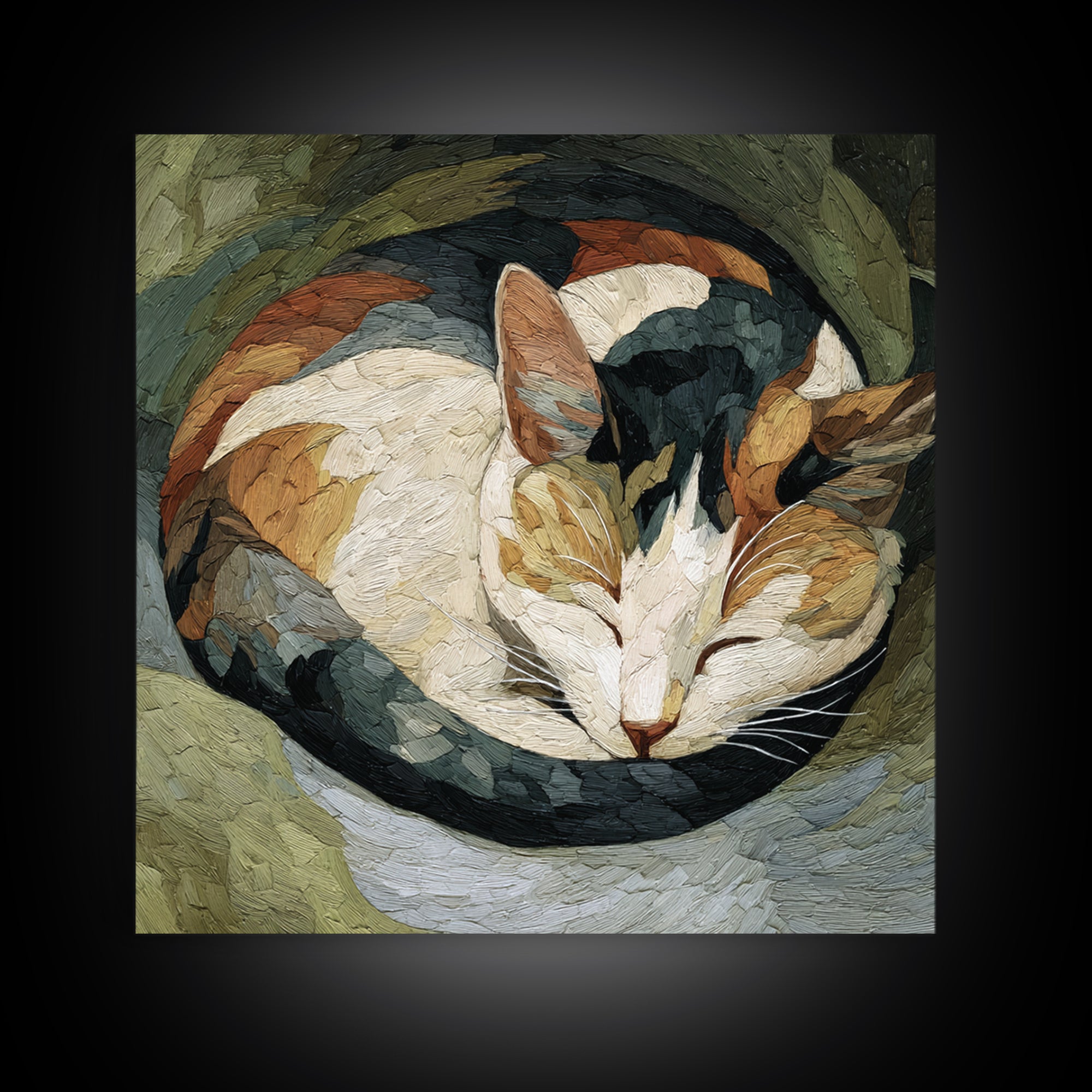 Sleeping Cat Curled Framed Canvas Print, Animal Art, Wall Decor, Living Room Decor, Fine Art, Creature, Nursery Wall Art, ANI-1x1-12