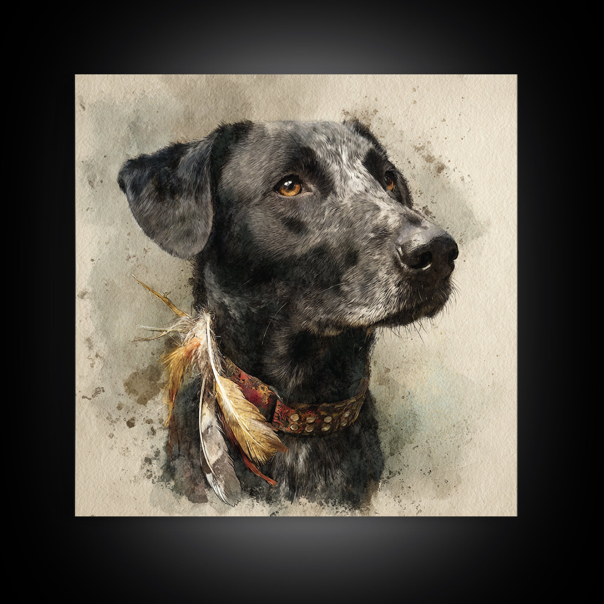 Dog Portrait with Painterly Collar and Loyal Canvas Print, Animal Art, Modern Wall Art, Living Room Decor, Fine Art, Creature, ANI-1x1-13