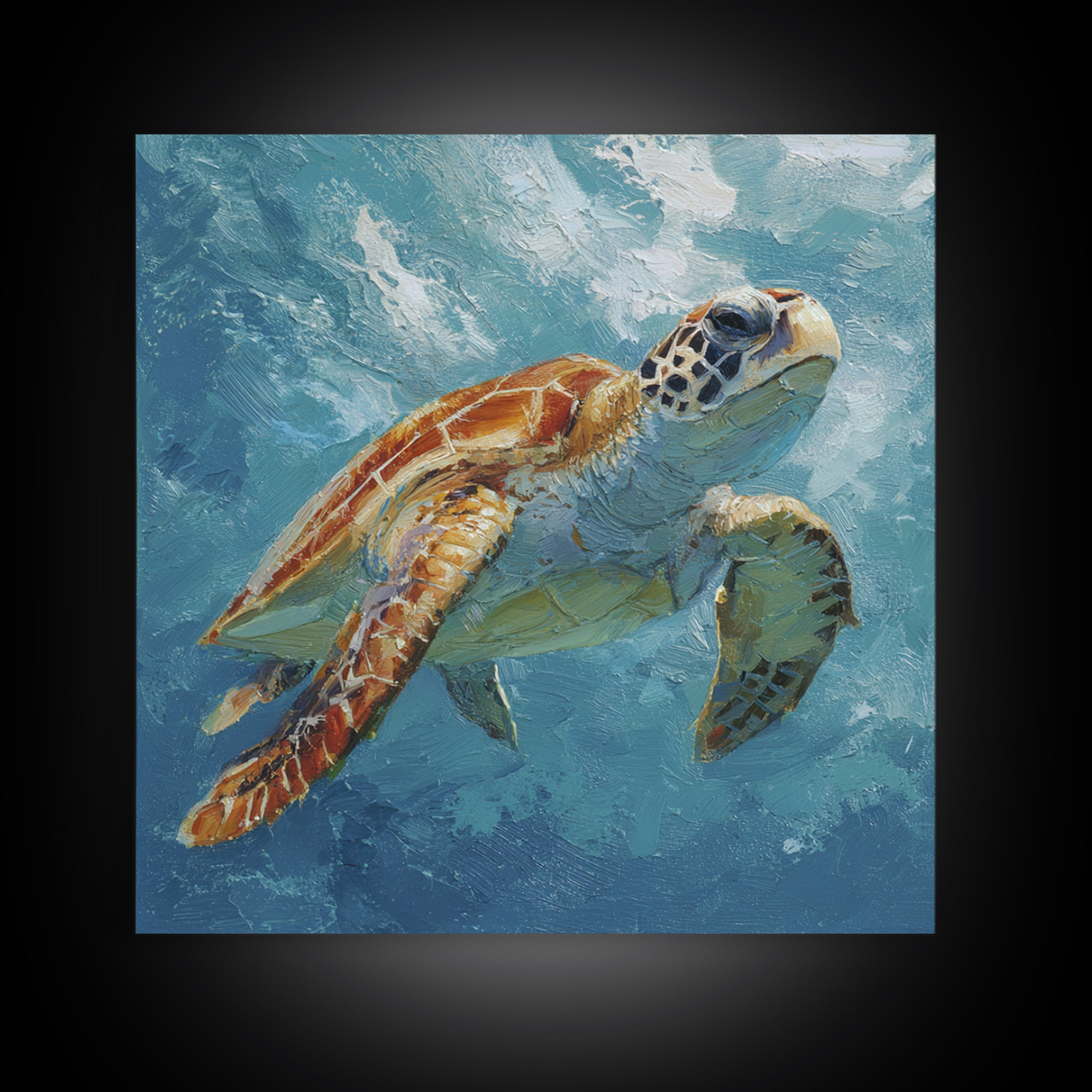 Sea Turtle Drifting Through Luminous Blue Water Canvas Print, Animal Art, Digital Print, Living Room Decor, Fine Art, Creature, ANI-1x1-18