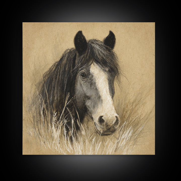 Majestic Horse Head Framed Canvas Print, Animal Art, Nursery Wall Art, Living Room Decor, Fine Art, Creature, Trendy Wall Art, ANI-1x1-27