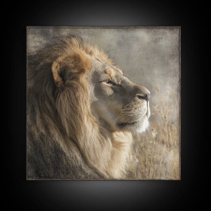Regal Lion Profile Framed Canvas Print, Animal Art, Statement Artwork, Living Room Decor, Abstract Art, Creature, Wall Decor, ANI-1x1-33