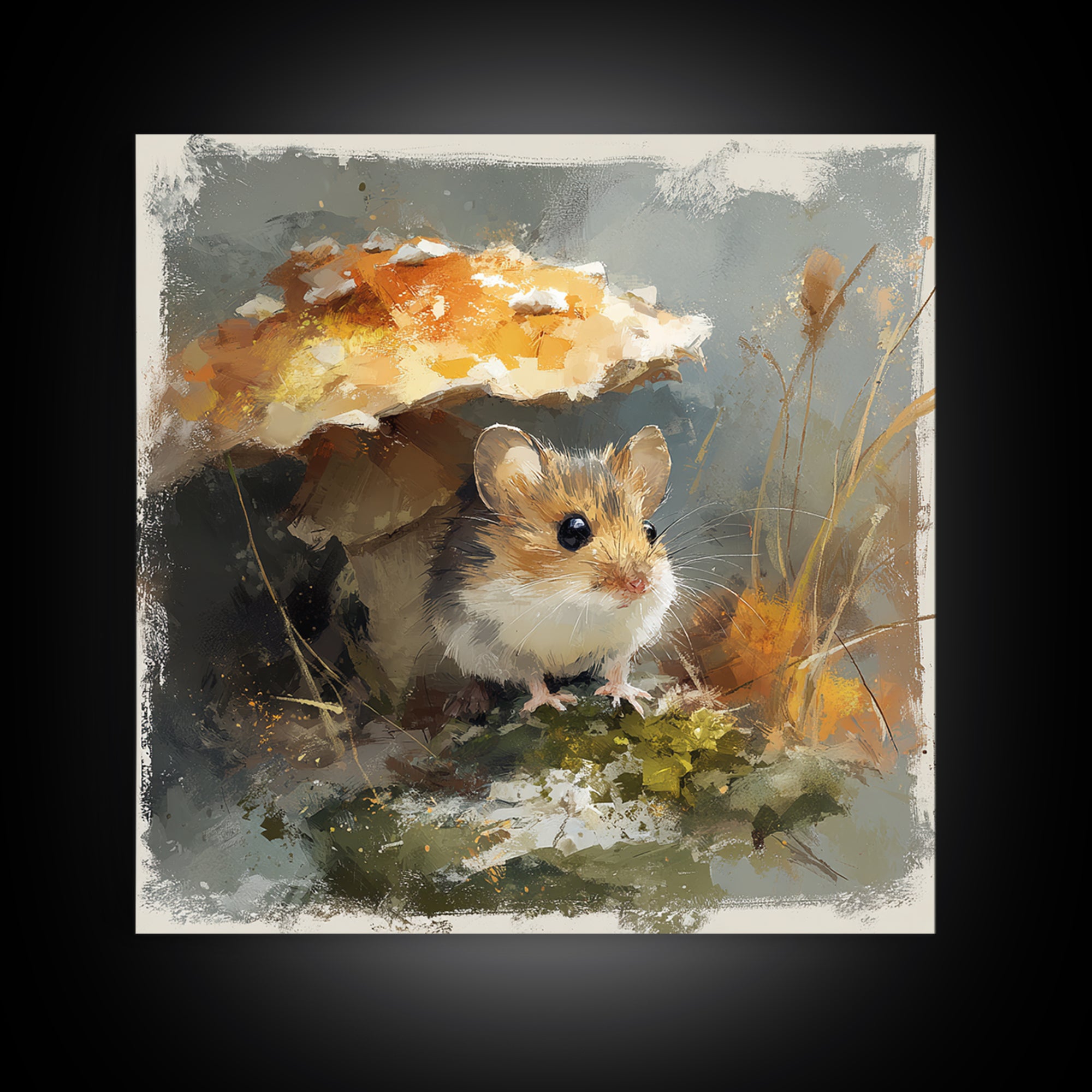 Tiny Field Mouse Framed Canvas Print, Animal Art, Cat Art, Living Room Decor, Watercolor Art, Creature, Art Print, ANI-1x1-34