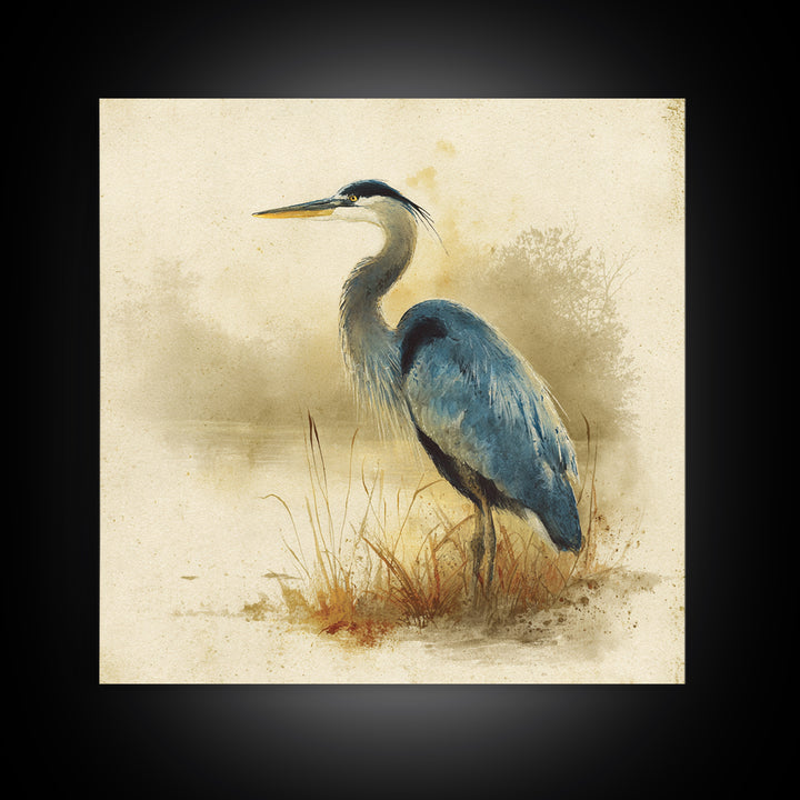 Blue Heron Standing Canvas Print, Animal Art, Printable Art, Living Room Decor, Fine Art, Creature, Downloadable Art, ANI-1x1-35