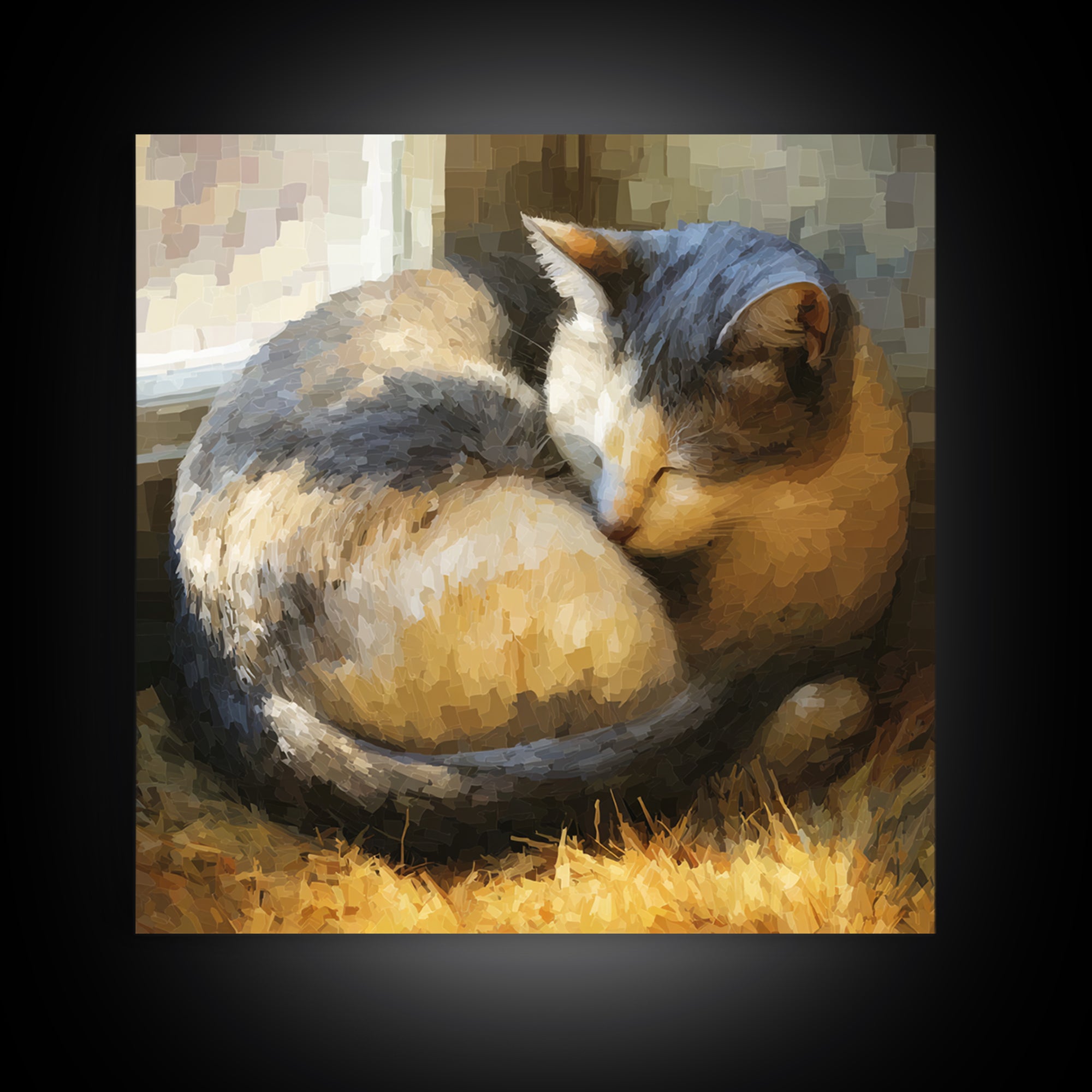 Sleeping Cat Curled Canvas Print, Animal Art, Printable Wall Art, Living Room Decor, Watercolor Art, Creature, Boho Wall Art, ANI-1x1-36