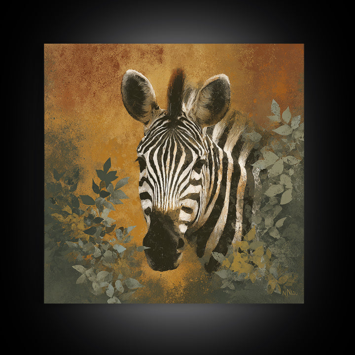 Zebra Portrait with Bold Graphic Stripe Pattern Framed Canvas Print, Animal Art, Gallery Decor, Living Room Decor, Creature, ANI-1x1-41
