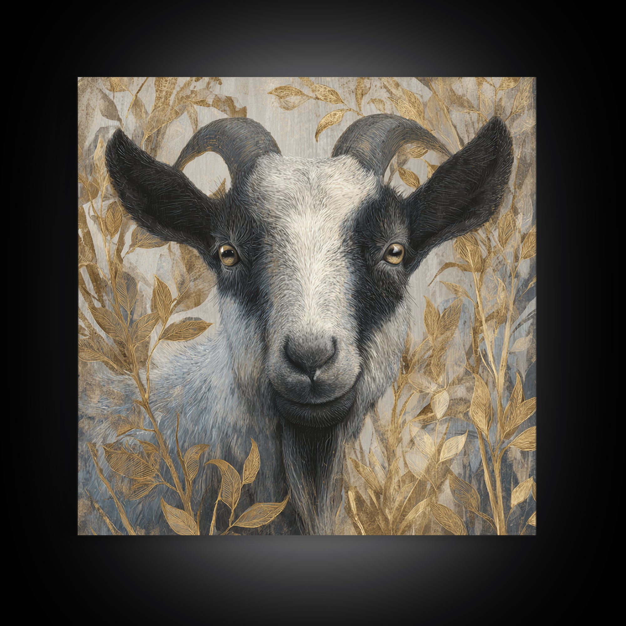 Goat Portrait with Rustic Folk Art Personality Canvas Print, Animal Art, Neutral Decor, Living Room Decor, Fine Art, Creature, ANI-1x1-45