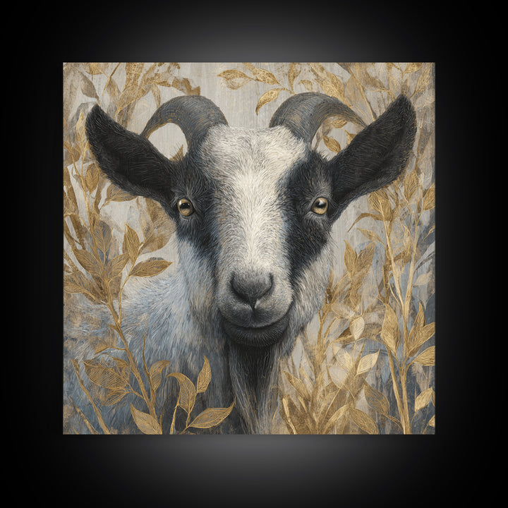 Goat Portrait with Rustic Folk Art Personality Canvas Print, Animal Art, Neutral Decor, Living Room Decor, Fine Art, Creature, ANI-1x1-45