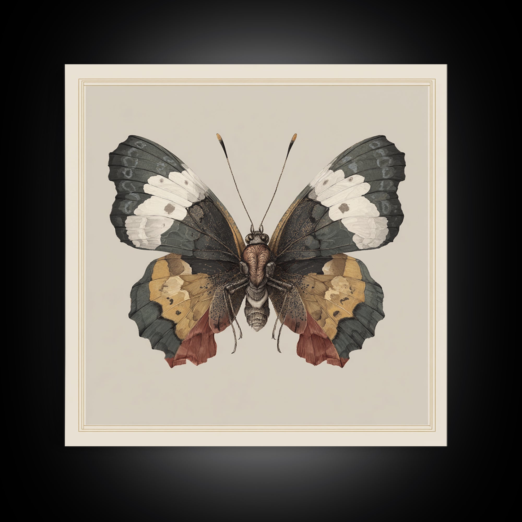 Butterfly Specimen Composition Framed Canvas Print, Animal Art, Original Art, Living Room Decor, Creature, Trendy Wall Art, ANI-1x1-47