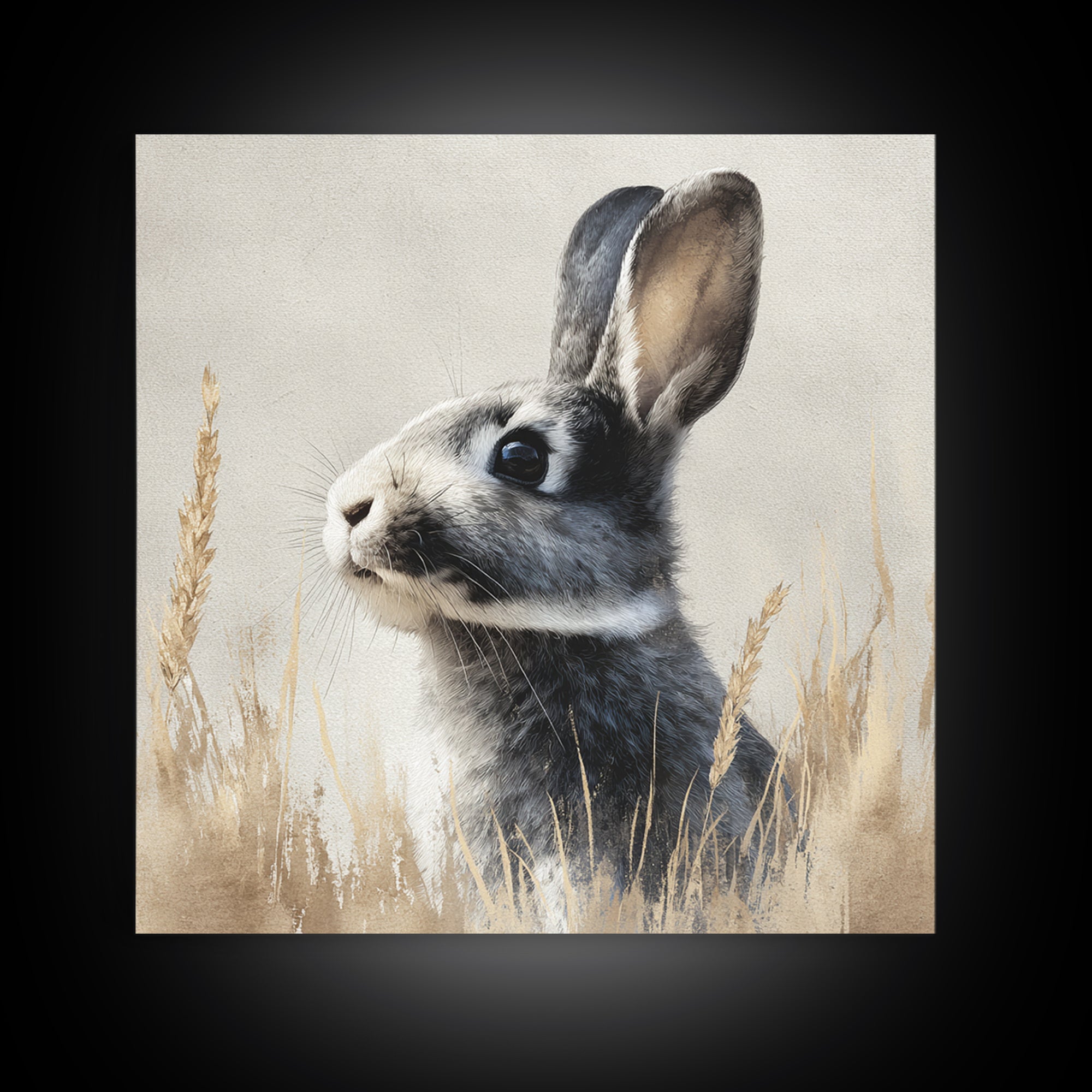 Curious Rabbit in a Soft Watercolor Meadow Canvas Print, Animal Art, Trendy Wall Art, Living Room Decor, Fine Art, Creature, ANI-1x1-5
