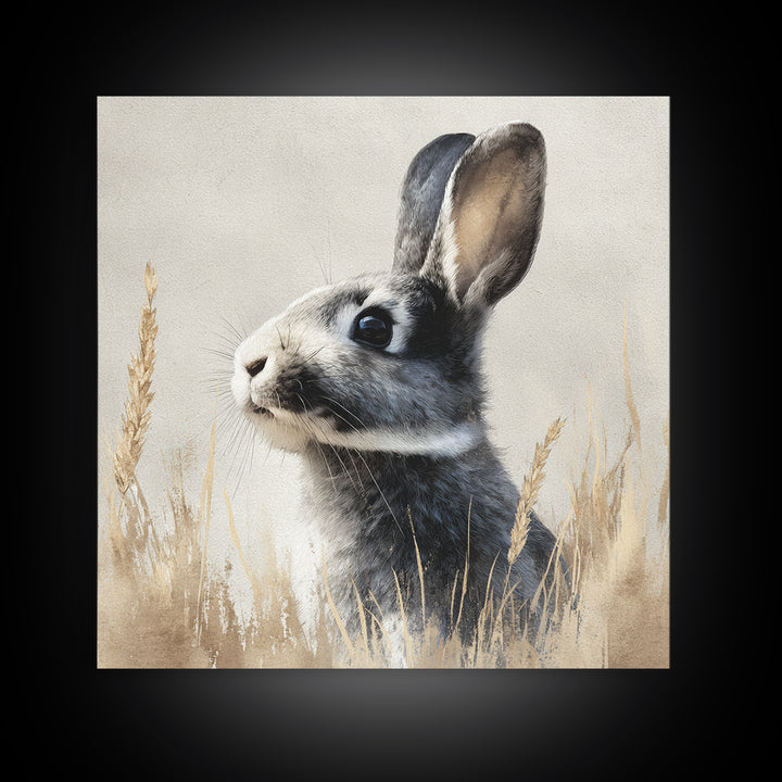 Curious Rabbit in a Soft Watercolor Meadow Canvas Print, Animal Art, Trendy Wall Art, Living Room Decor, Fine Art, Creature, ANI-1x1-5
