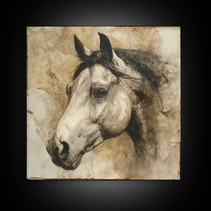 Majestic Horse Head Framed Canvas Print, Animal Art, Safari Nursery Decor, Living Room Decor, Oil Painting, Creature, ANI-1x1-51