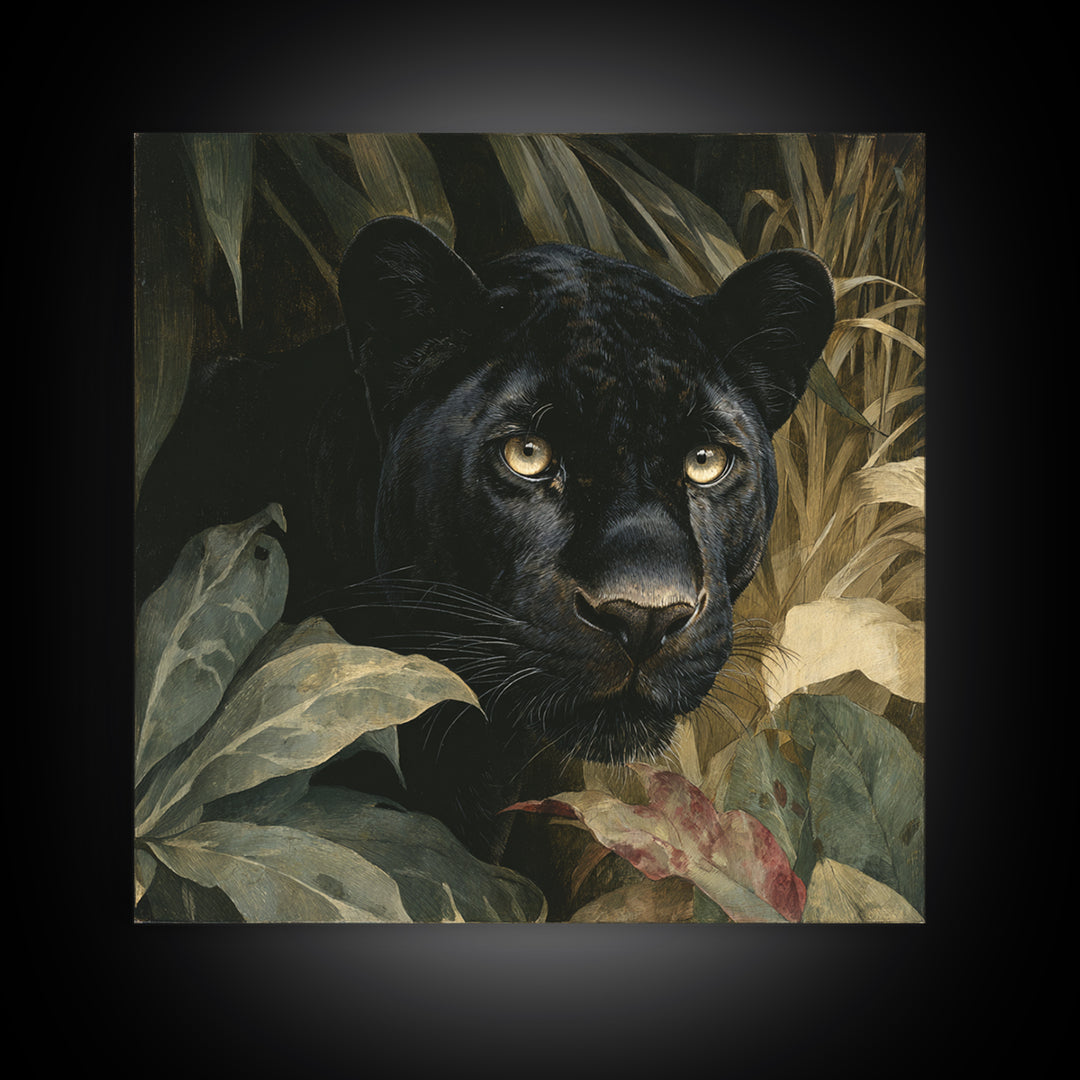 Dramatic Black Panther Emerging from Deep Jungle Canvas Print, Animal Art, Nursery Art, Living Room Decor, Oil Painting, ANI-1x1-54