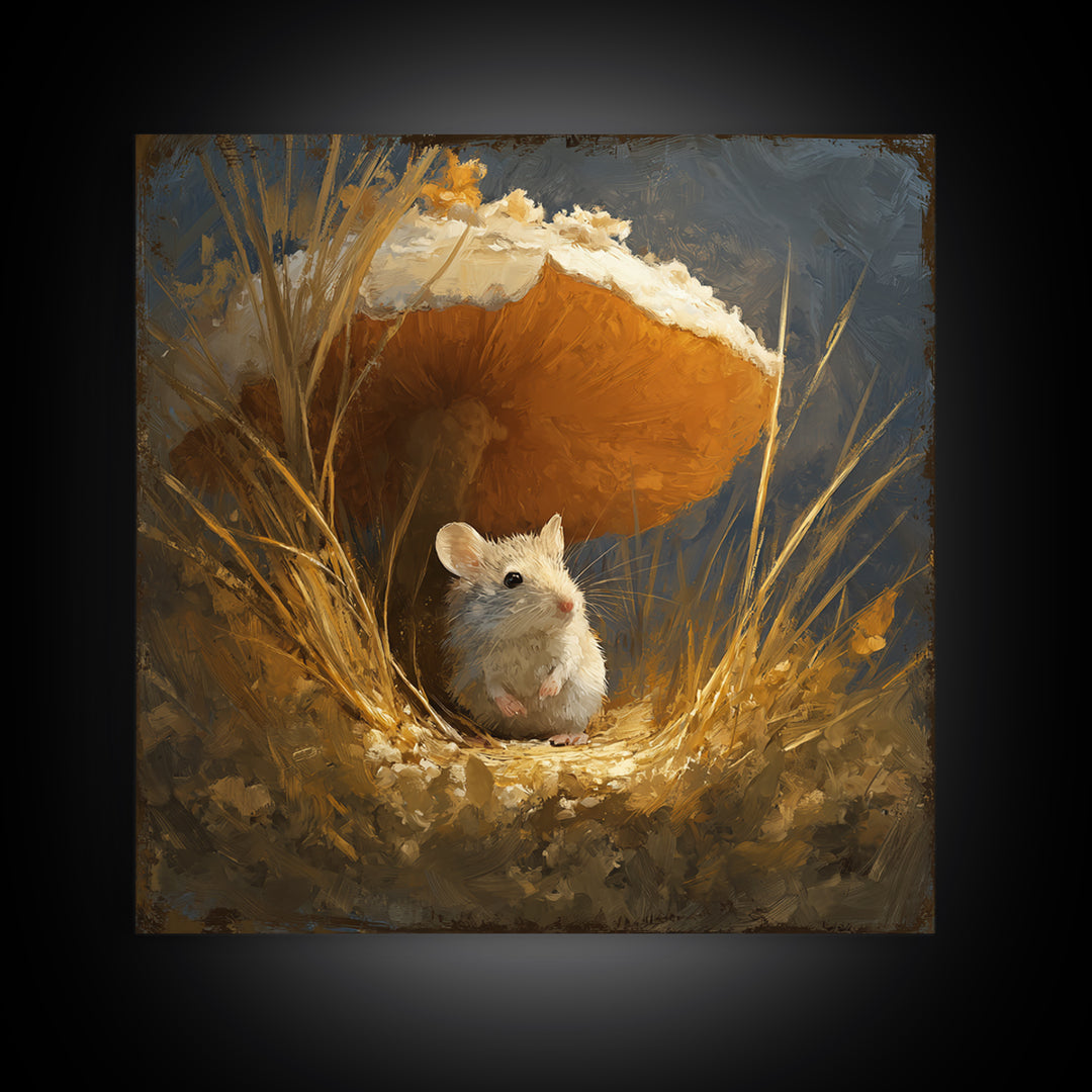 Tiny Field Mouse Framed Canvas Print, Animal Art, Cat Art, Living Room Decor, Watercolor Art, Creature, Art Print, ANI-1x1-58