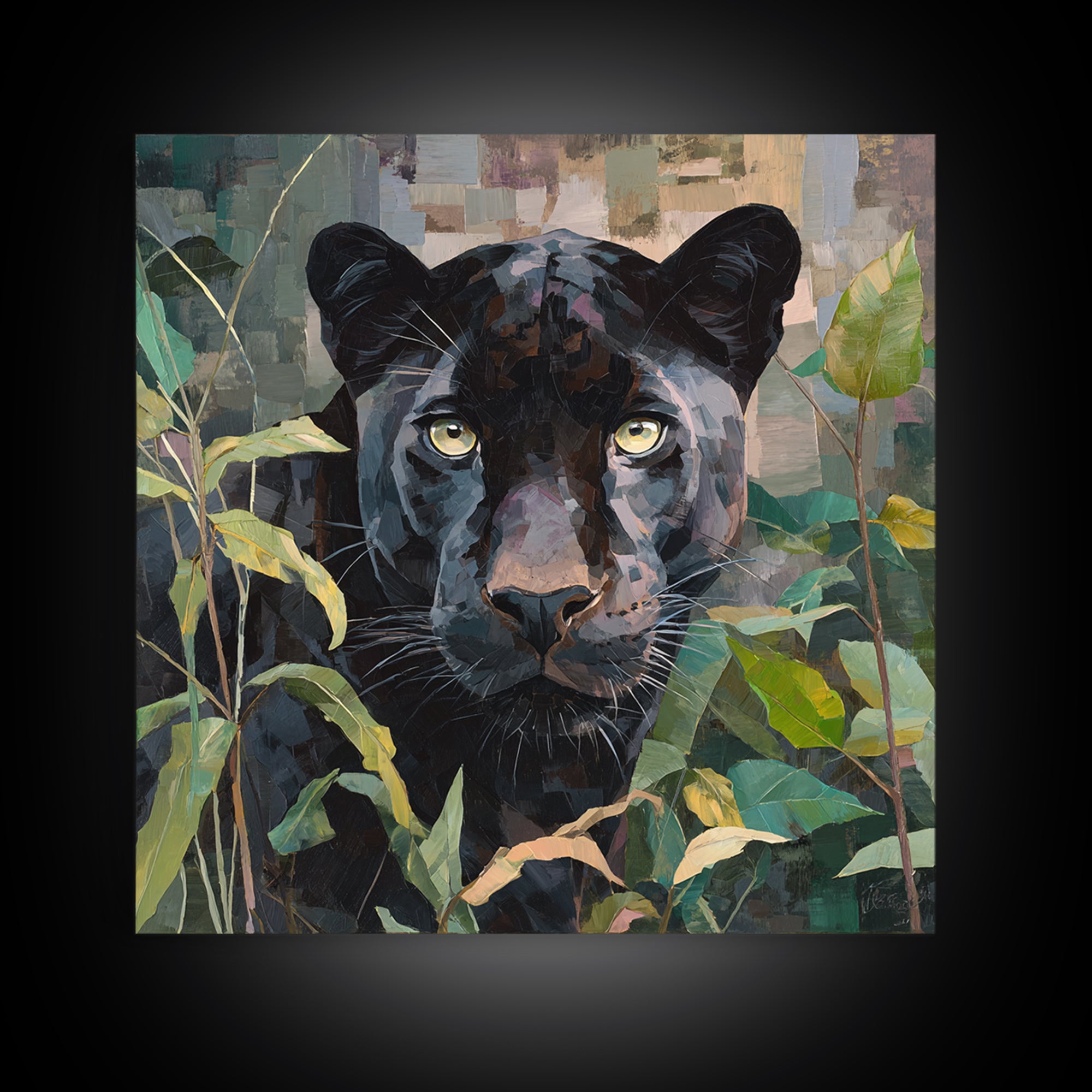 Dramatic Black Panther Emerging from Deep Jungle Canvas Print, Animal Art, Farmhouse Decor, Living Room Decor, Creature, ANI-1x1-6