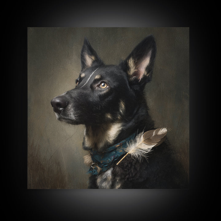 Dog Portrait with Painterly Collar and Loyal Framed Canvas Print, Animal Art, Downloadable Art, Living Room Decor, Creature, ANI-1x1-61