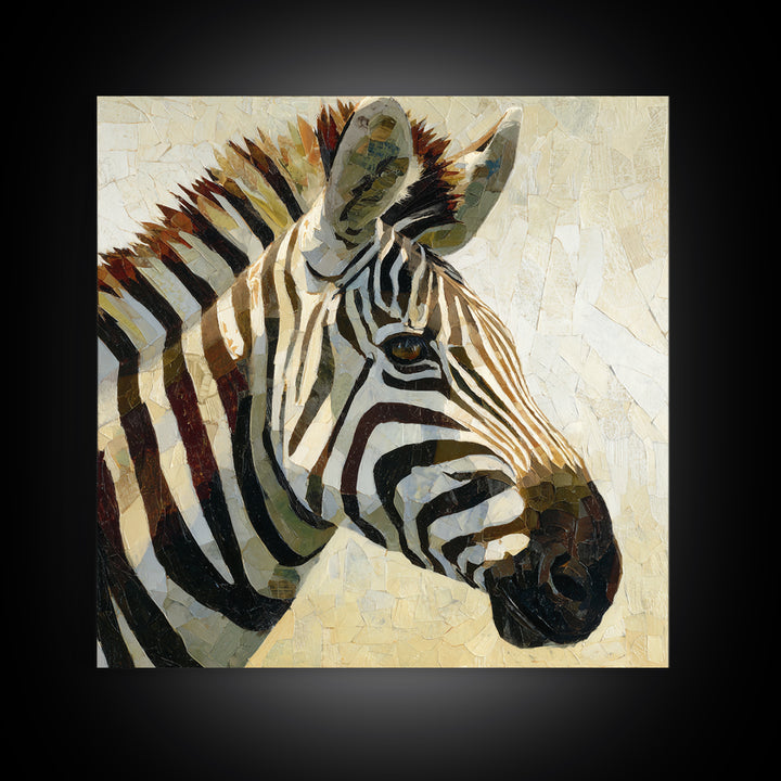 Zebra Portrait with Bold Graphic Stripe Pattern Framed Canvas Print, Animal Art, Gallery Decor, Living Room Decor, Creature, ANI-1x1-65
