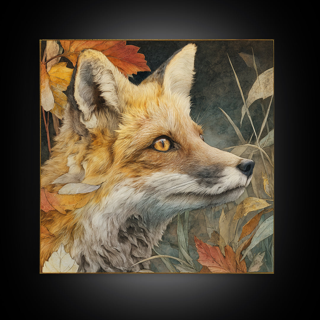 Dignified Fox Portrait Framed Canvas Print, Animal Art, Art Print, Living Room Decor, Fine Art, Creature, Digital Art, ANI-1x1-73