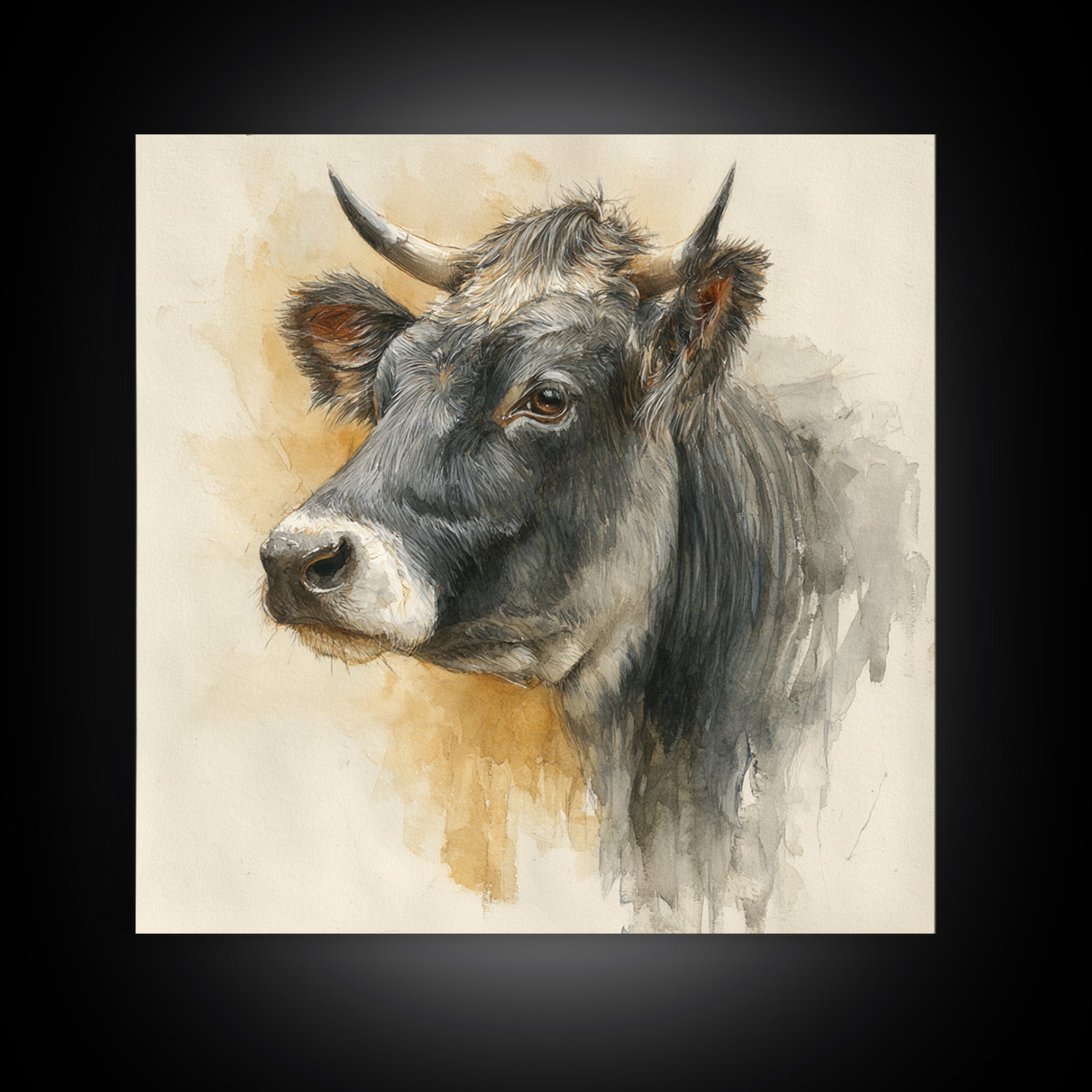 Gentle Cow Portrait Framed Canvas Print, Animal Art, Fine Art Print, Living Room Decor, Fine Art, Creature, Wall Decor, ANI-1x1-79