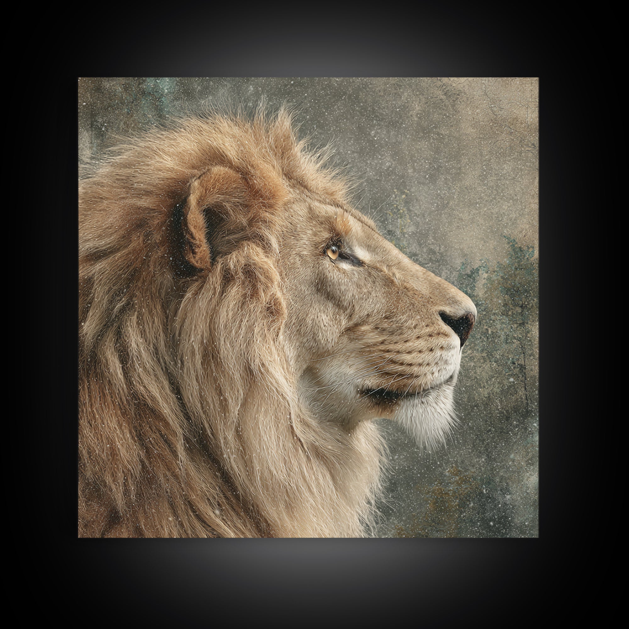 Regal Lion Profile Canvas Print, Animal Art, Textured Painting, Living Room Decor, Fine Art, Creature, Printable Wall Art, ANI-1x1-81