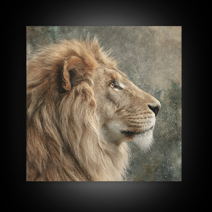 Regal Lion Profile Canvas Print, Animal Art, Textured Painting, Living Room Decor, Fine Art, Creature, Printable Wall Art, ANI-1x1-81
