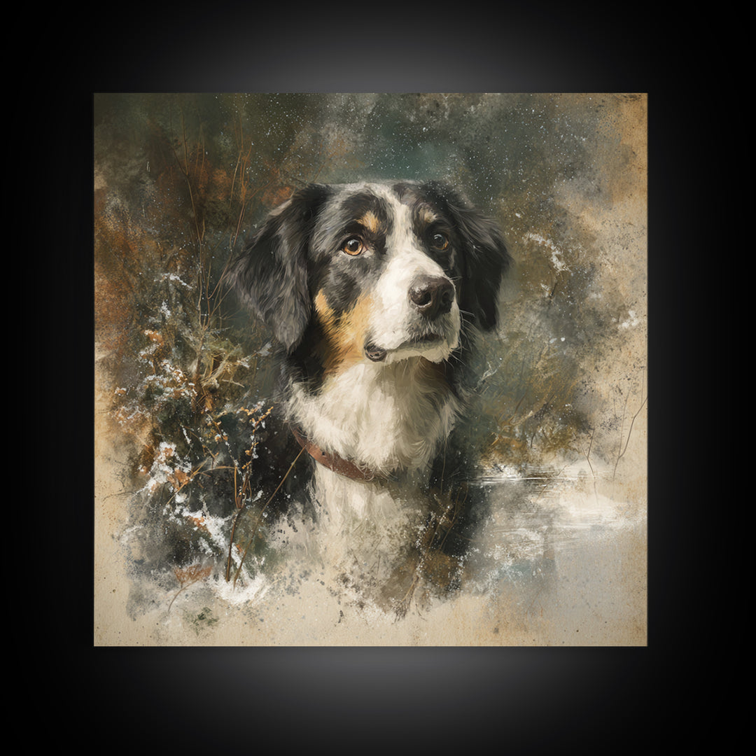 Dog Portrait with Painterly Collar and Loyal Canvas Print, Animal Art, Boho Decor, Living Room Decor, Fine Art, Creature, ANI-1x1-85