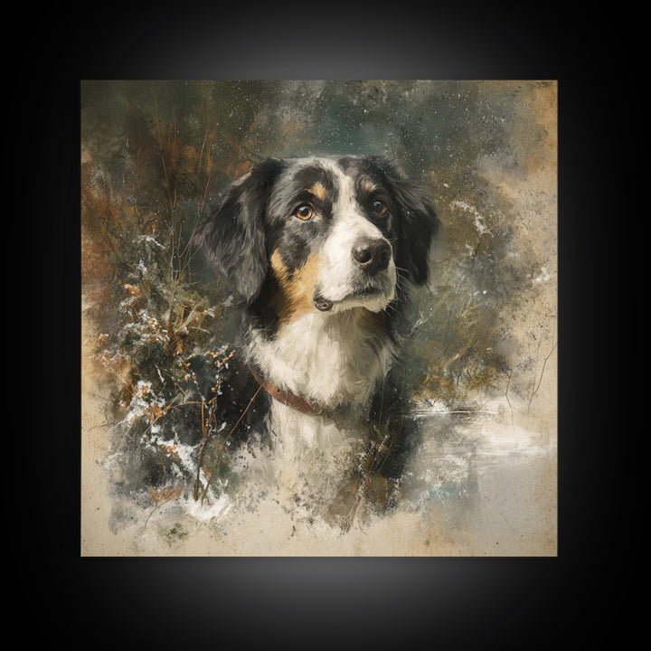 Dog Portrait with Painterly Collar and Loyal Canvas Print, Animal Art, Boho Decor, Living Room Decor, Fine Art, Creature, ANI-1x1-85