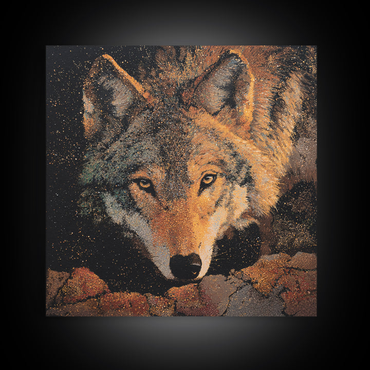 Wolf Silhouette Beneath a Star Filled Sky Canvas Print, Animal Art, Colorful Wall Art, Living Room Decor, Fine Art, Creature, ANI-1x1-94
