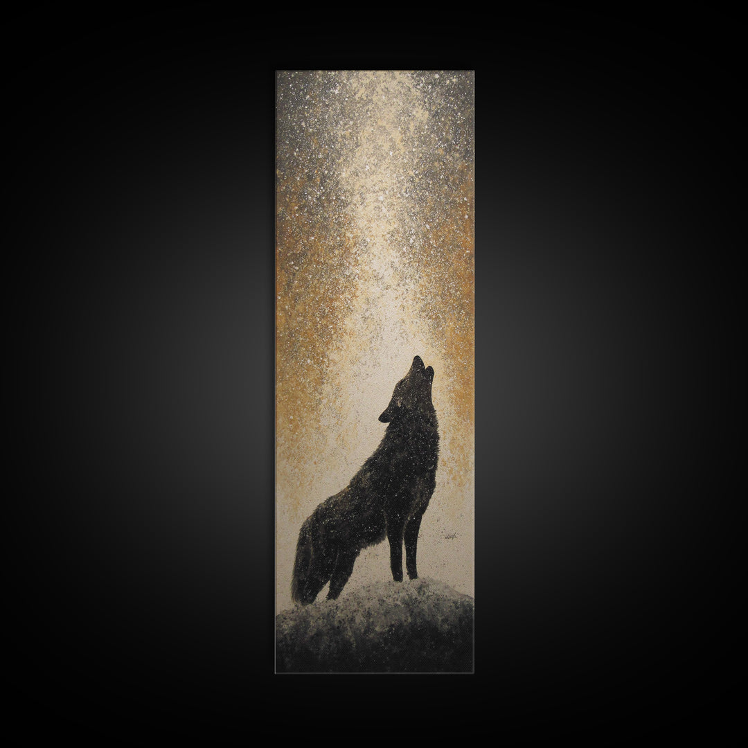 Wolf Silhouette Beneath a Star Filled Sky Canvas Print, Animal Art, Farmhouse Decor, Living Room Decor, Fine Art, Creature, ANI-1x3-10