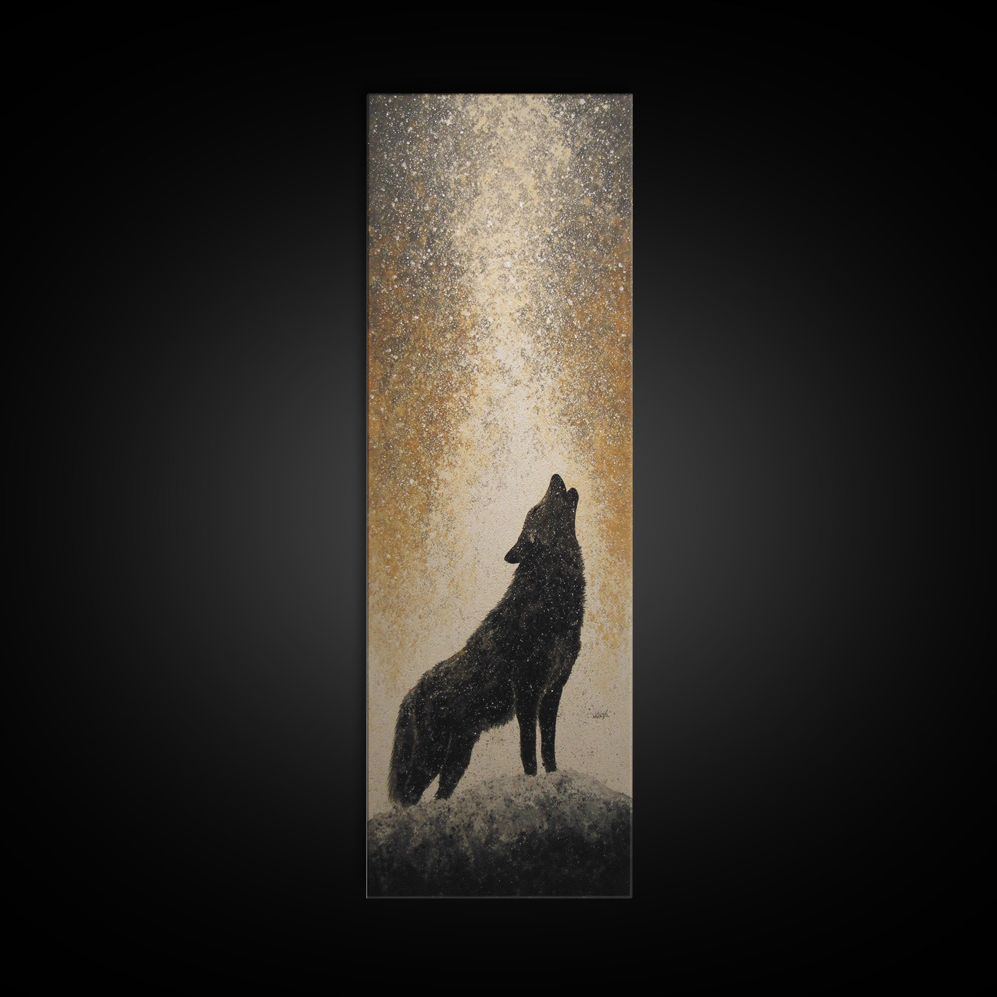 Wolf Silhouette Beneath a Star Filled Sky Canvas Print, Animal Art, Farmhouse Decor, Living Room Decor, Fine Art, Creature, ANI-1x3-10