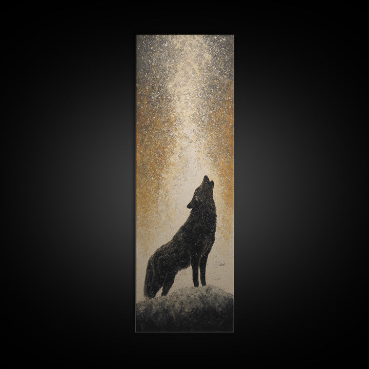 Wolf Silhouette Beneath a Star Filled Sky Canvas Print, Animal Art, Farmhouse Decor, Living Room Decor, Fine Art, Creature, ANI-1x3-10