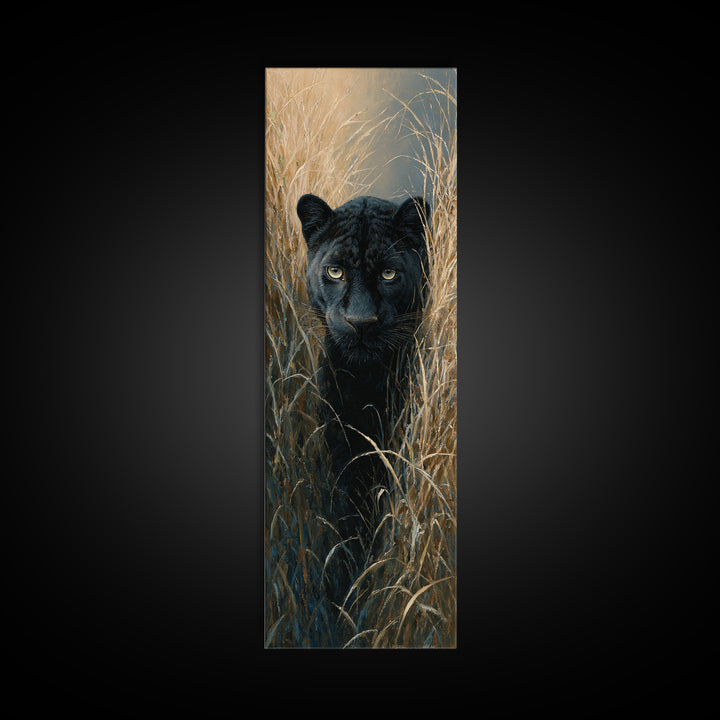 Dramatic Black Panther Emerging from Deep Jungle Canvas Print, Animal Art, Safari Nursery Decor, Living Room Decor, Creature, ANI-1x3-18